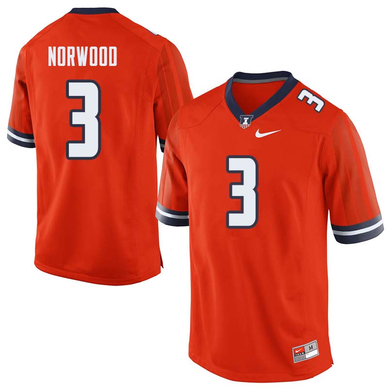 Men #3 Jakari Norwood Illinois Fighting Illini College Football Jerseys Sale-Orange